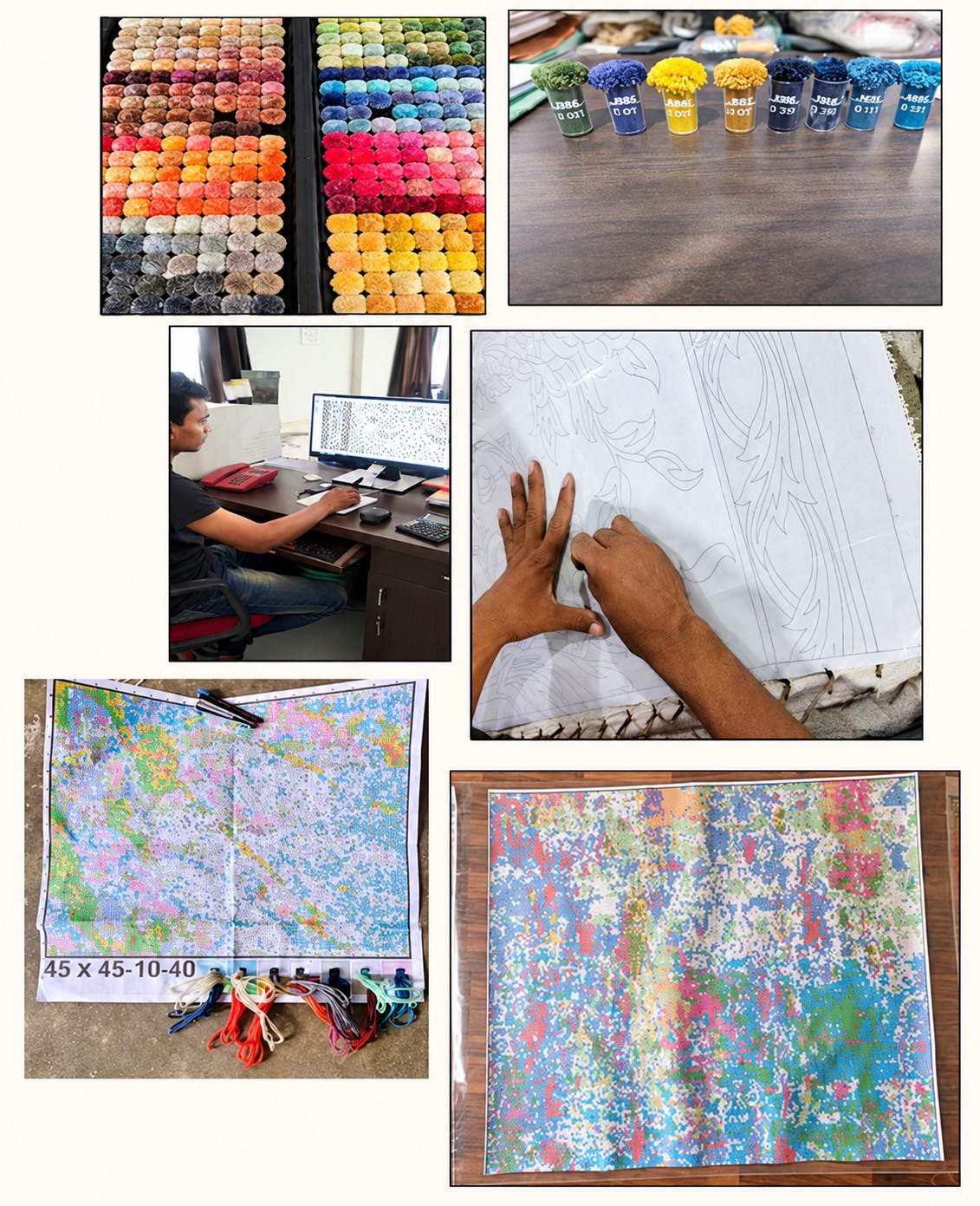 Original collage of rug design planning and colour development