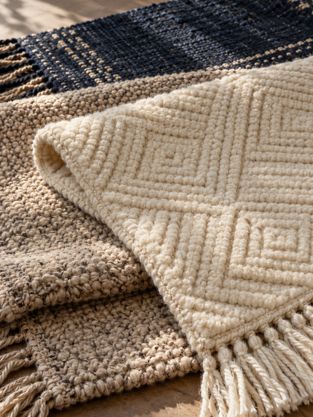 Close-up of softly layered handmade wool textures