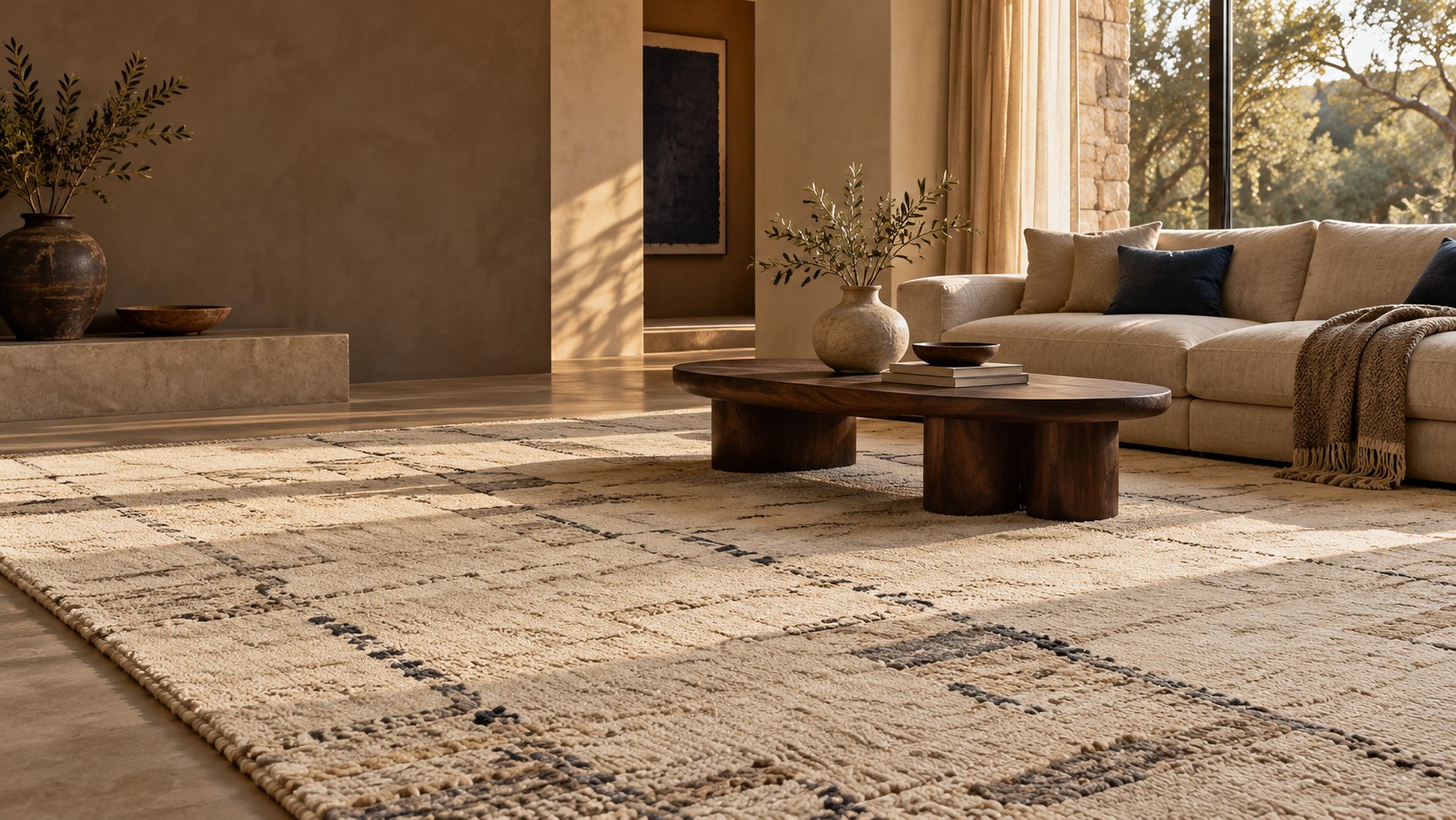 Handmade rug in a calm contemporary living space